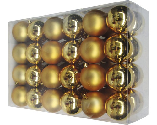 Verpackung goldfarbener Christbaumkugeln