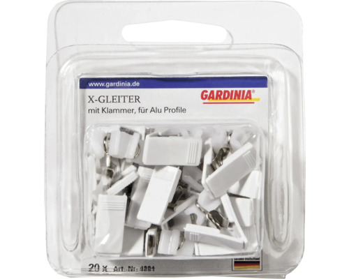 Gardinia X-Gleiter mit Klemme für Aluminiumprofile, 20 Stück in Verpackung