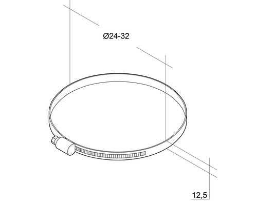 Schlauchschelle mit einem Durchmesser von 24 bis 32 Millimeter und einer Breite von 12,5 Millimeter.