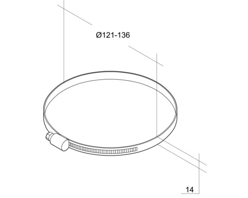 Schlauchschelle mit den Maßen 121 bis 136 Millimeter.