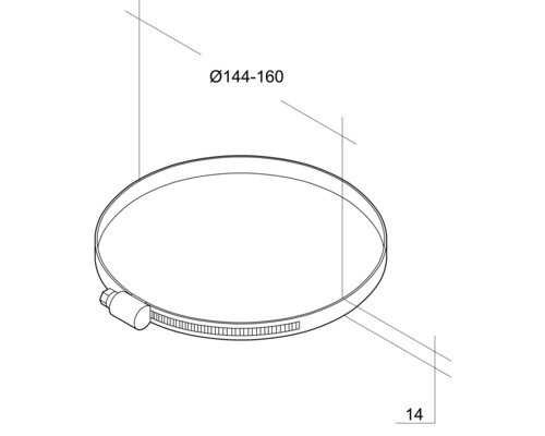 Schlauchschelle mit einem Durchmesser von 144 bis 160 Millimeter.