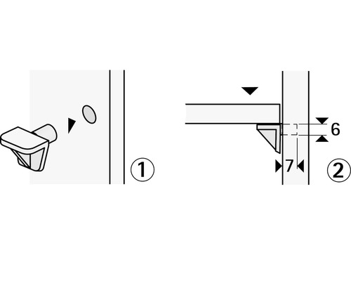 Darstellung der Montage eines Tablarhalters mit Maßen
