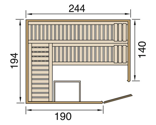 Grundriss einer Sauna mit Maßangaben