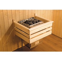 Saunaofen mit Steinen und Holzverkleidung