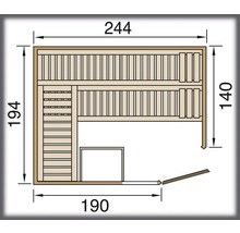 Grundriss einer Sauna mit Maßangaben