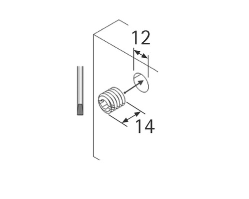 Darstellung einer Gewindebuchse mit den Maßen 12 und 14 Millimeter.