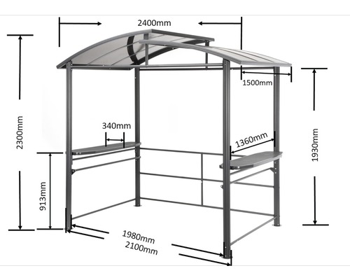 Abbildung eines Grillpavillons mit Maßangaben.