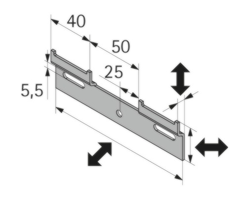 Technische Zeichnung einer Metallschiene mit Maßangaben