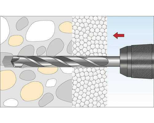 Illustration eines Bohrers, der durch Stein und Mauerwerk bohrt