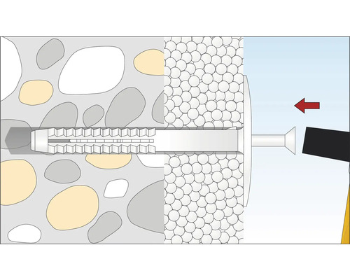 Illustration einer Dübelbefestigung in Mauerwerk.