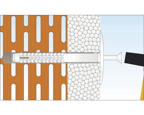Befestigung einer Schraube mit Dübel in einer Wand