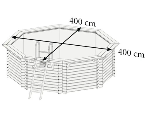 Illustration eines Holzpools mit Leiter und den Maßen 400 cm