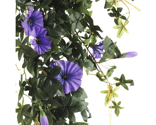 Künstliche Efeu-Girlande mit lila Blüten und grünen Blättern