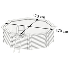 Aufstellpool Holzpool-Set Karibu Classic 2C rund Ø 470x124 cm inkl. Leiter, Bodenschutzvlies, Sonnendeck & 1 Flügel Holz-thumb-8