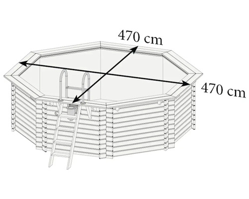 Abbildung eines Holzpools mit den Maßen 470 cm.