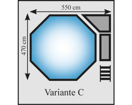 Abbildung der Poolvariante C mit den Maßen 550 cm mal 470 cm.