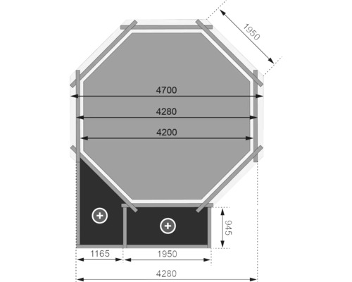 Grundriss eines Gartenhauses mit Maßangaben