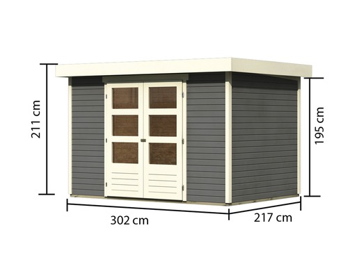 Gartenhaus mit Doppeltür und Maßangaben