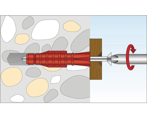 Illustration einer Dübelmontage in einer Steinwand mit Schraube