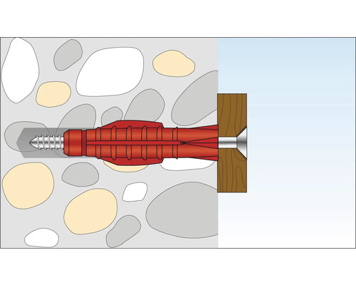 Illustration eines Dübels in einer Steinwand mit Schraube