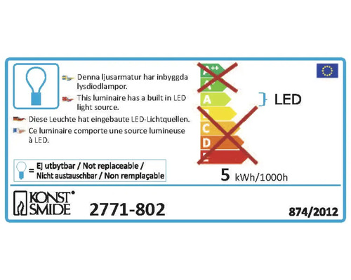 Energielabel mit Informationen zur eingebauten LED Leuchte
