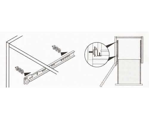 Zeichnung einer Schubladenführung für Möbelmontage