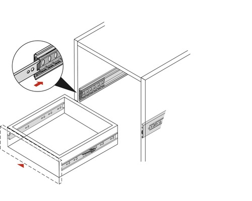 Zeichnung eines Schranks mit Schubladenschienen