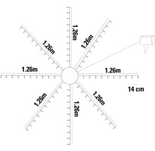 Draufsicht einer Sternhalterung mit acht Armen und den Maßen 1,26 Meter