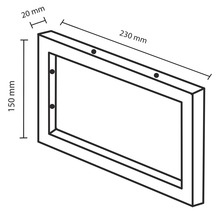 Illustration eines Rahmens mit den Maßen 230 mm Länge, 150 mm Höhe und 20 mm Tiefe.