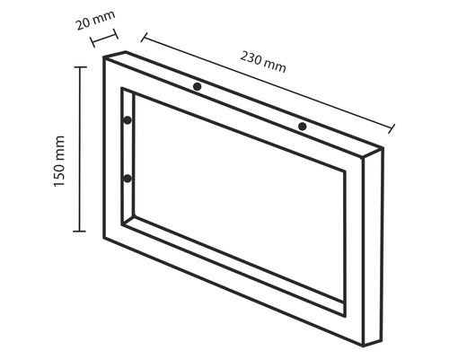 Illustration eines Rahmens mit den Maßen 230 mm Länge, 150 mm Höhe und 20 mm Tiefe.