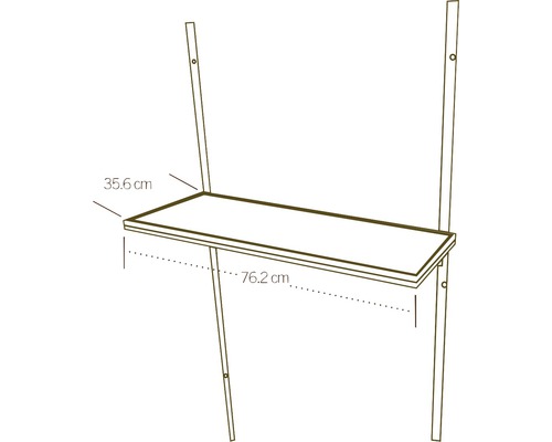 Wandklapptisch mit den Maßen 35,6 cm Tiefe und 76,2 cm Breite.