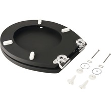 Schwarzer Toilettensitz mit Befestigungsmaterial
