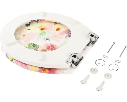 Toilettendeckel mit Blumendesign und Befestigungsmaterial