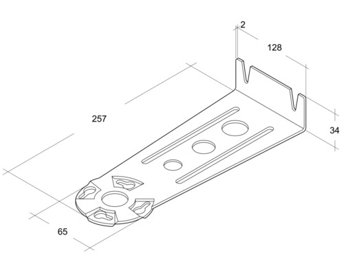 Technische Zeichnung einer Gerätekonsole mit Maßangaben.