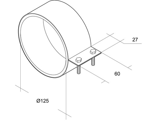 Rohrschelle mit einem Durchmesser von 125 Millimetern und Befestigung