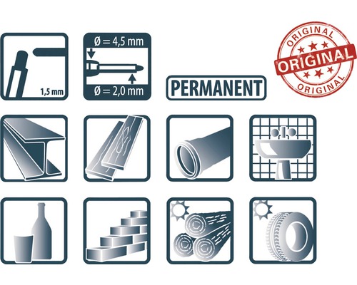 Symbolsammlung: Stahlelemente, Holz, Markierungsstift und mehr