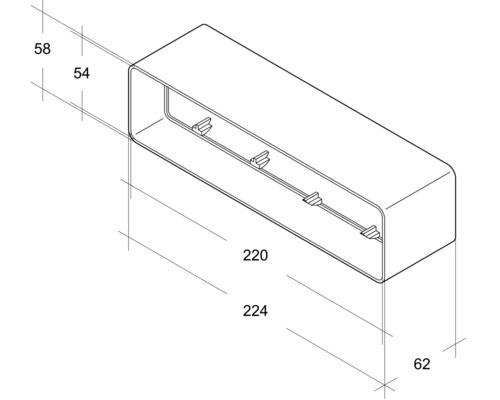 Technische Zeichnung einer Wandablage mit Maßangaben
