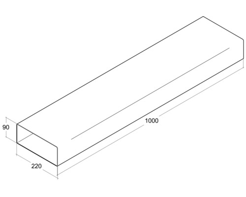 Rechteckrohr mit den Maßen 220x90x1000 Millimeter.
