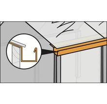 Illustration eines Gewächshauses mit Detailansicht einer Dachrinne