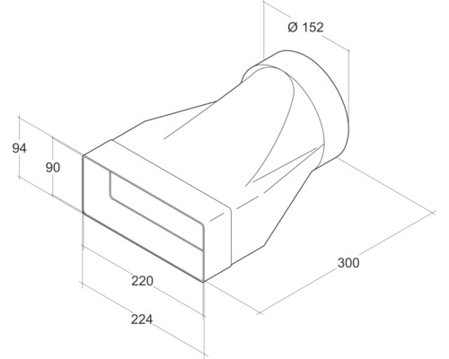 Technische Zeichnung eines Übergangsstücks mit Maßangaben