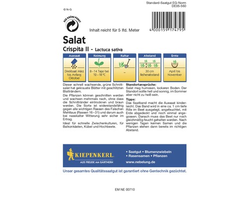 Salatsamen der Sorte Crispita II von Kiepenkerl
