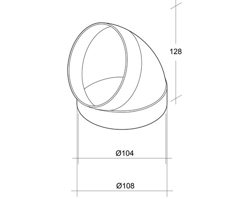 Technische Zeichnung eines Rohrbogens mit Maßangaben