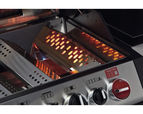 Detailansicht eines Gasgrills mit Turbo Zone Brenner