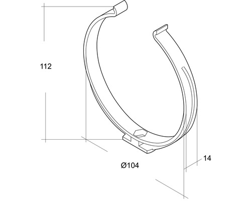 Rohrschelle mit den Maßen 112, Durchmesser 104 und 14
