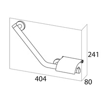 Zeichnung eines Haltegriffs mit Papierrollenhalter und Maßangaben für das Badezimmer