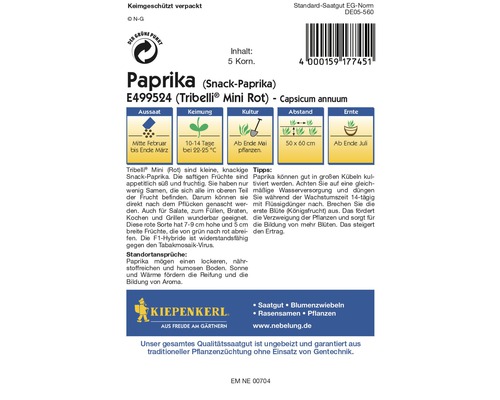Paprika Tribelli Mini Rot Saatgutpackung