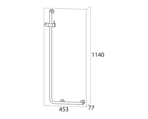 Technische Zeichnung einer Duscharmatur mit Maßangaben.