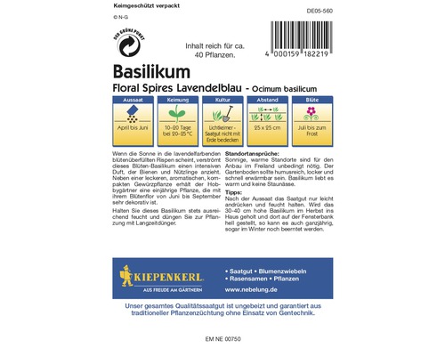 Verpackung Basilikum Saatgut Floral Spires Lavendelblau