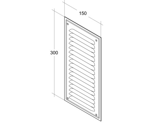 Technische Zeichnung eines Abluftgitters mit den Maßen 300 mal 150.