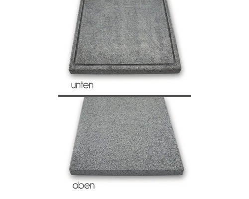 Graue Granitplatte, Ober- und Unterseite